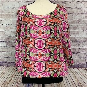 Alfani Pink Green Print Blouse With Attached Tank